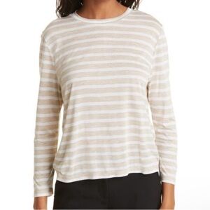 Vince Bracelet Sleeve Crewneck Striped T Shirt Size XXS Heathered Oat NWT